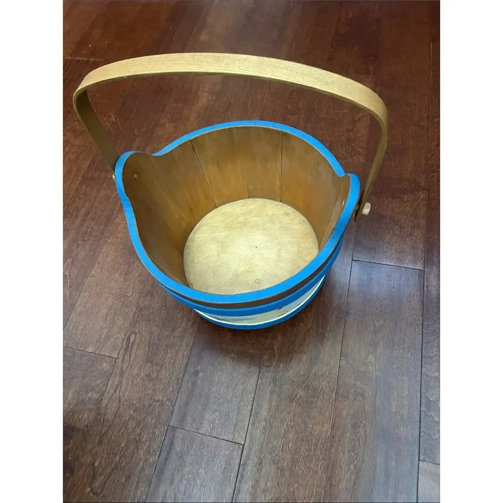 Large Vintage Basketville Goose Wooden Basket, Yellow & Blue Handmade in Vermont